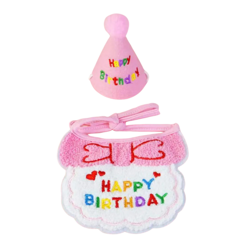 Conjunto de Chapéu e Babador para Aniversário de Cães e Gatos