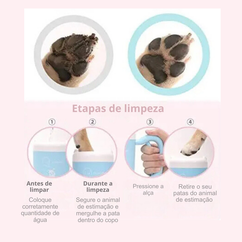 Copinho Prático para Limpeza de Patas de Cachorros com Alças Confortáveis
