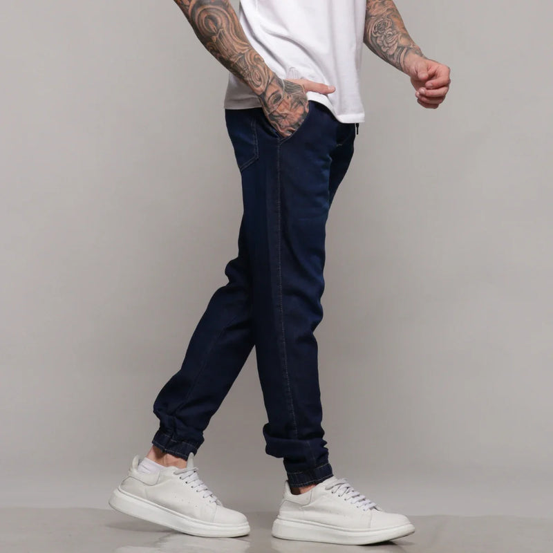 Calça Jeans Masculina Jogger Azul Escuro - Invictus