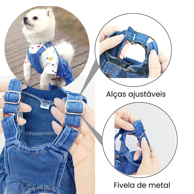 Macacão Jeans Confortável para Pets com Estilo de Jardineiro