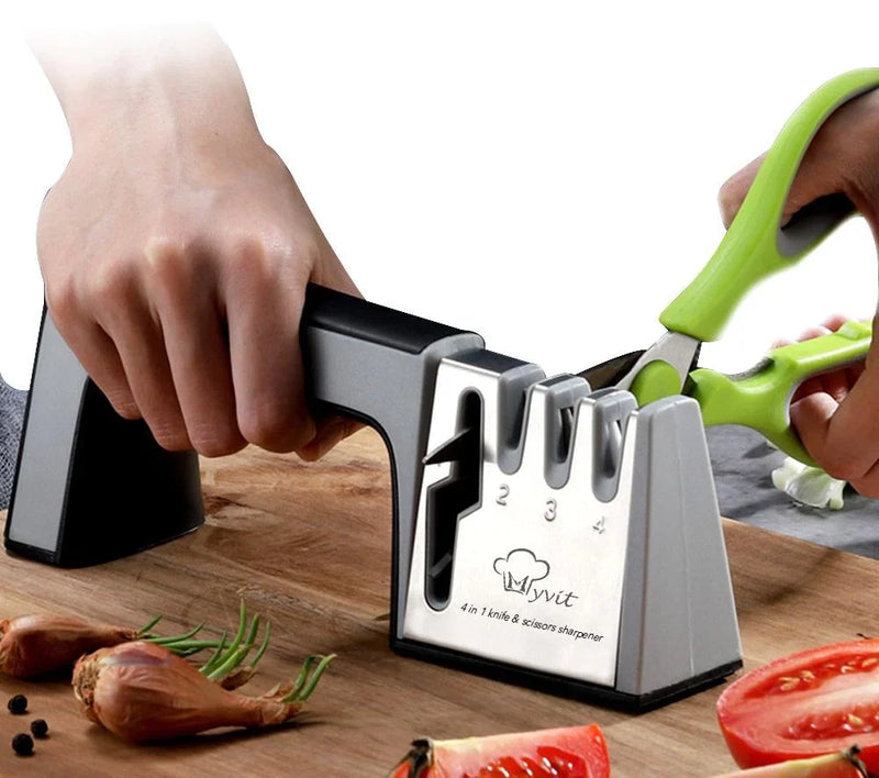 Amolador de Facas Prático 4 em 1: Transforme Seu Culinário com Facilidade