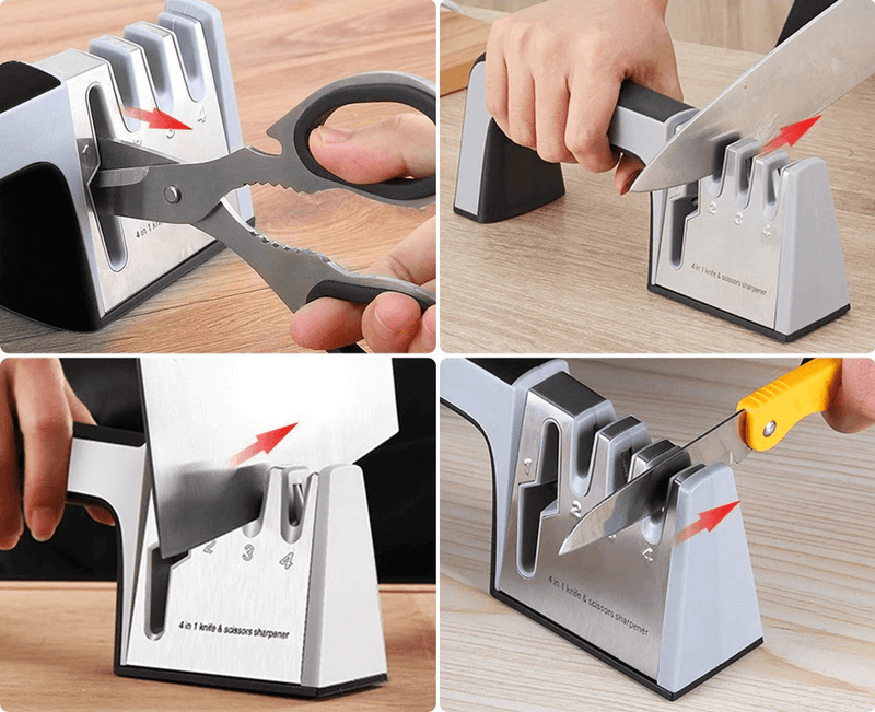 Amolador de Facas Prático 4 em 1: Transforme Seu Culinário com Facilidade