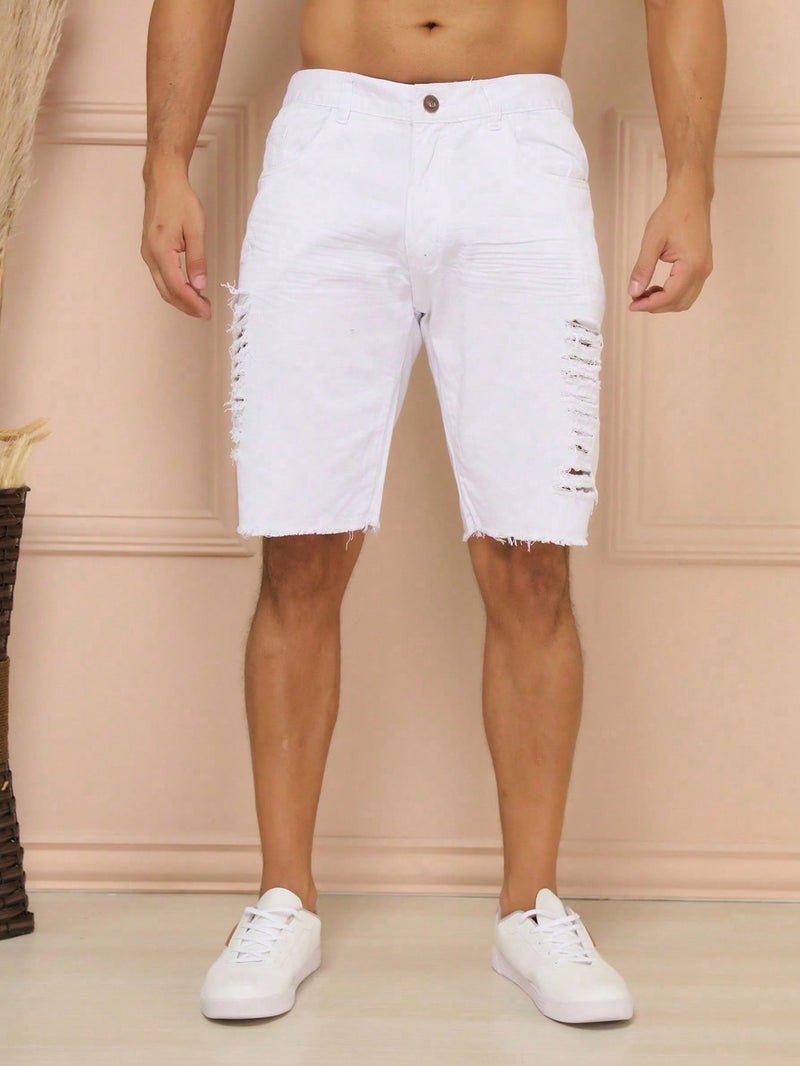 Bermuda Jeans Masculina Rasgado Branco