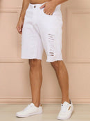 Bermuda Jeans Masculina Rasgado Branco