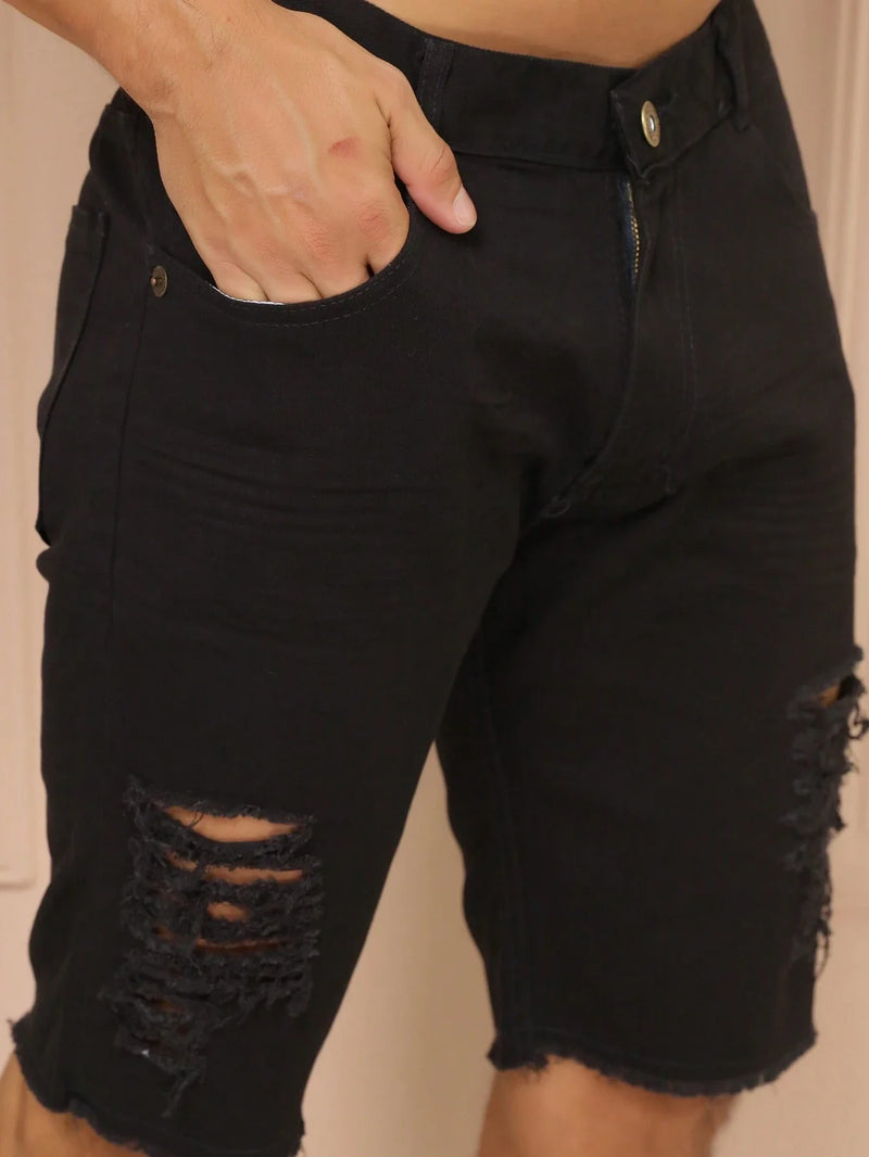 Bermuda Jeans Masculina Rasgado Black