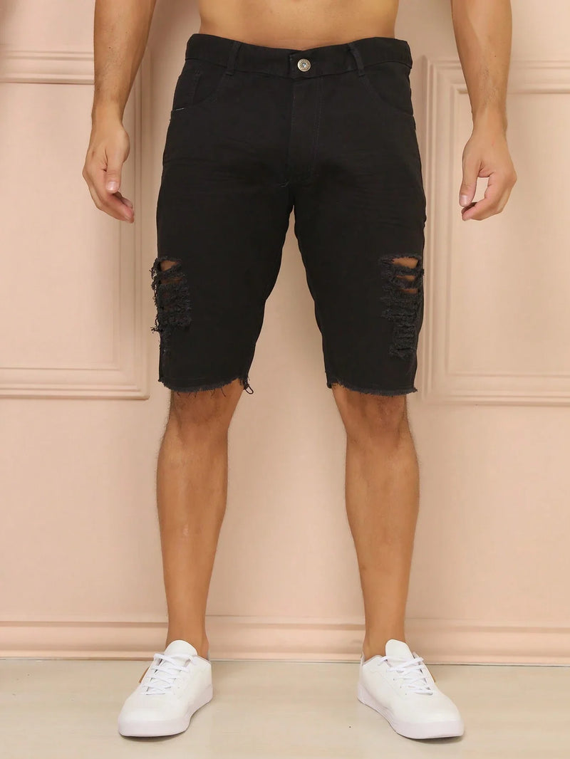 Bermuda Jeans Masculina Rasgado Black