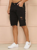Bermuda Jeans Masculina Rasgado Black
