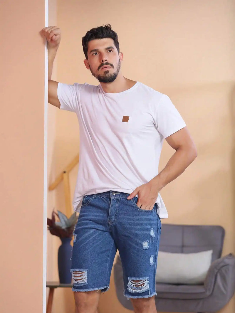 Bermuda Jeans Masculina Rasgado Reveillon