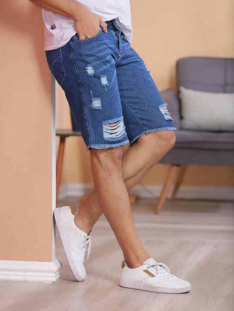 Bermuda Jeans Masculina Rasgado Reveillon