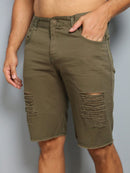 Bermuda Jeans Masculina Rasgado Verde Militar