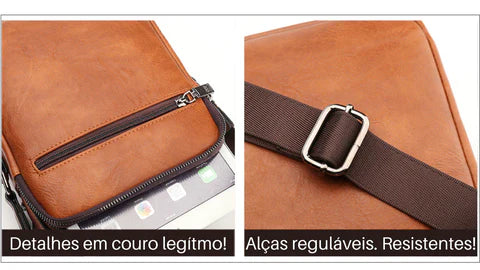 Bolsa Mochila de Couro Masculina Ombro Pequena