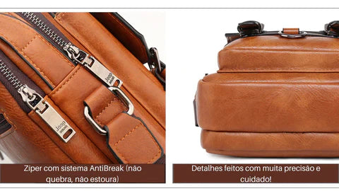 Bolsa Mochila de Couro Masculina Ombro Pequena