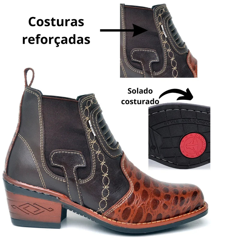 Bota Masculina Country Texana Couro Legítimo