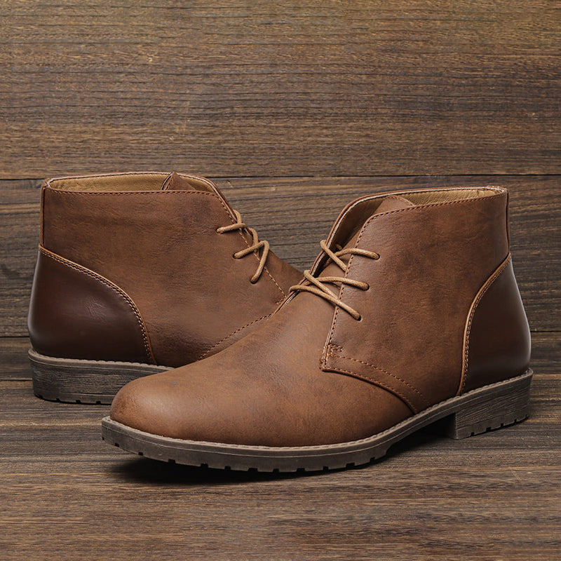 Bota Masculino de Couro Marrom Estilo Retrô Americano
