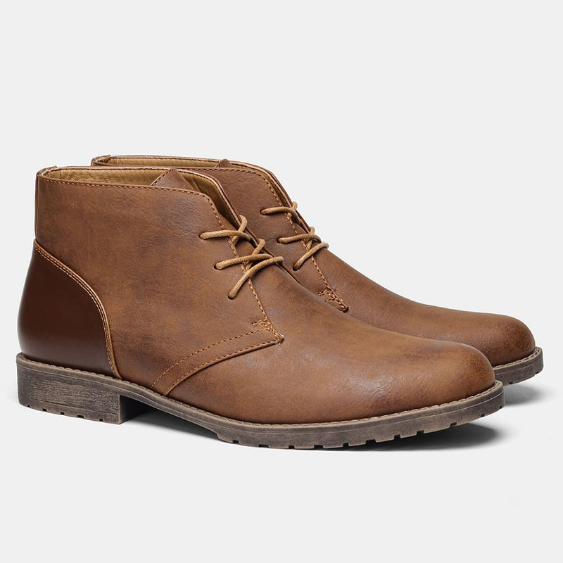 Bota Masculino de Couro Marrom Estilo Retrô Americano