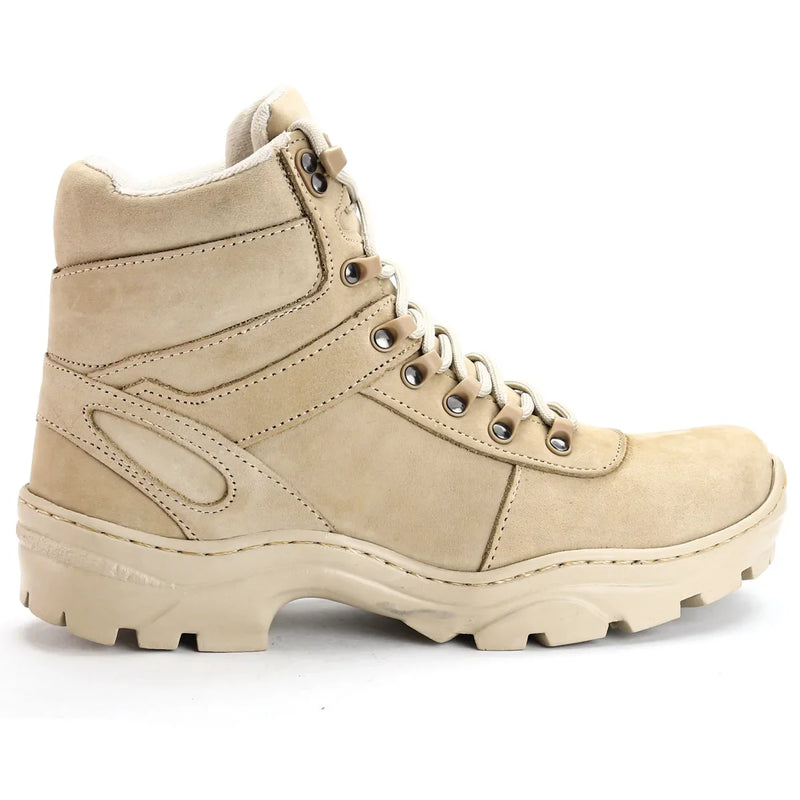 Bota Coturno Militar Masculina em Couro Legitimo Bege