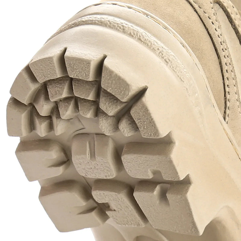 Bota Coturno Militar Masculina em Couro Legitimo Bege