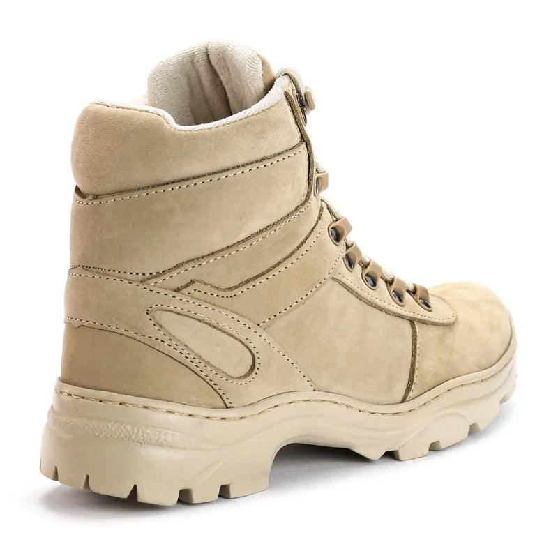 Bota Coturno Militar Masculina em Couro Legitimo Bege