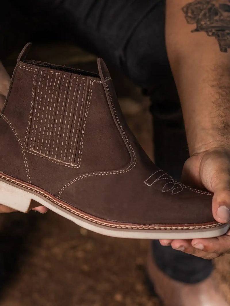 Bota Botina Country Masculina em Couro Marrom