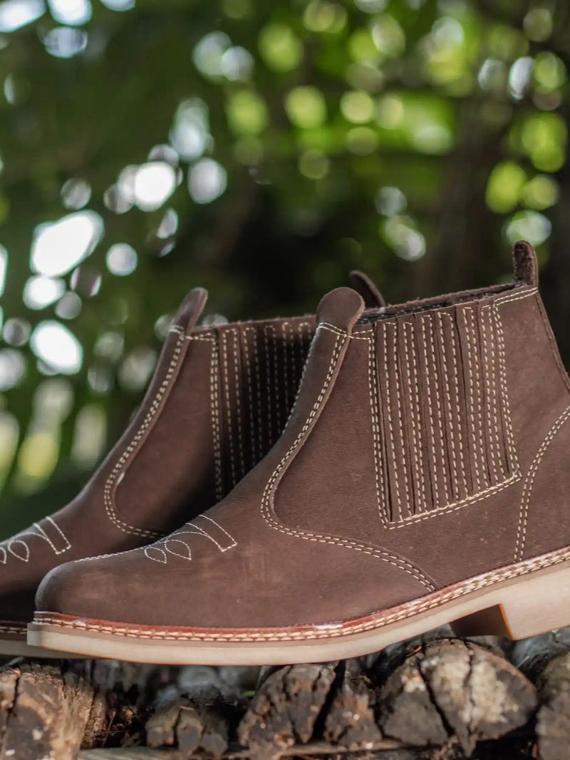 Bota Botina Country Masculina em Couro Marrom