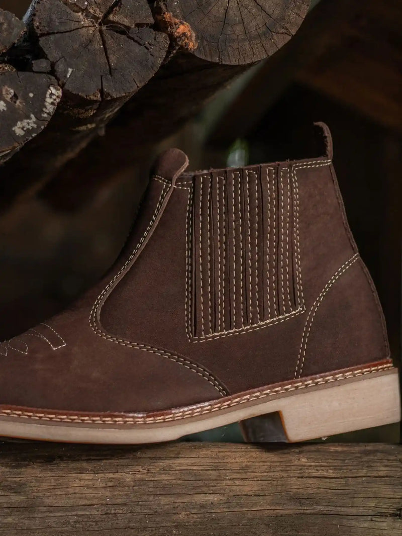 Bota Botina Country Masculina em Couro Marrom
