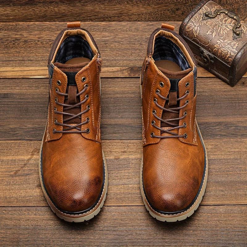Bota Masculina de Couro Vintage Com Zíper Lateral