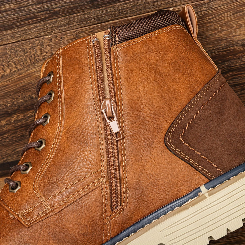 Bota Masculina de Couro Vintage Com Zíper Lateral