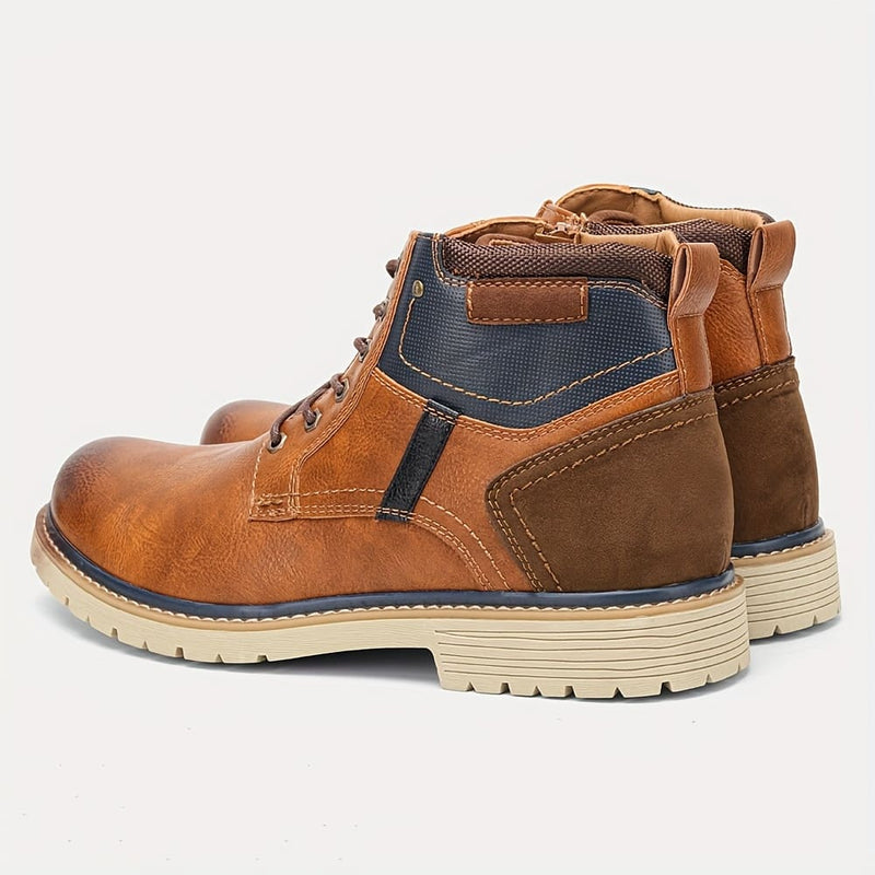 Bota Masculina de Couro Vintage Com Zíper Lateral