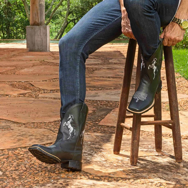 Bota Texana Masculina Country em Couro - Black Horse