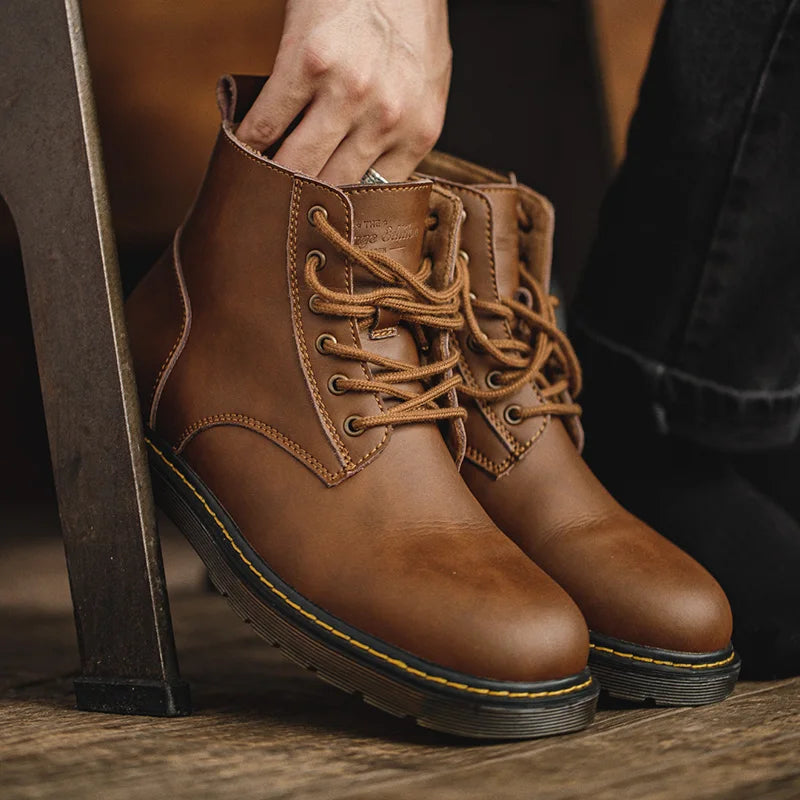 Bota de Couro Legítimo Masculino Marrom Rústica