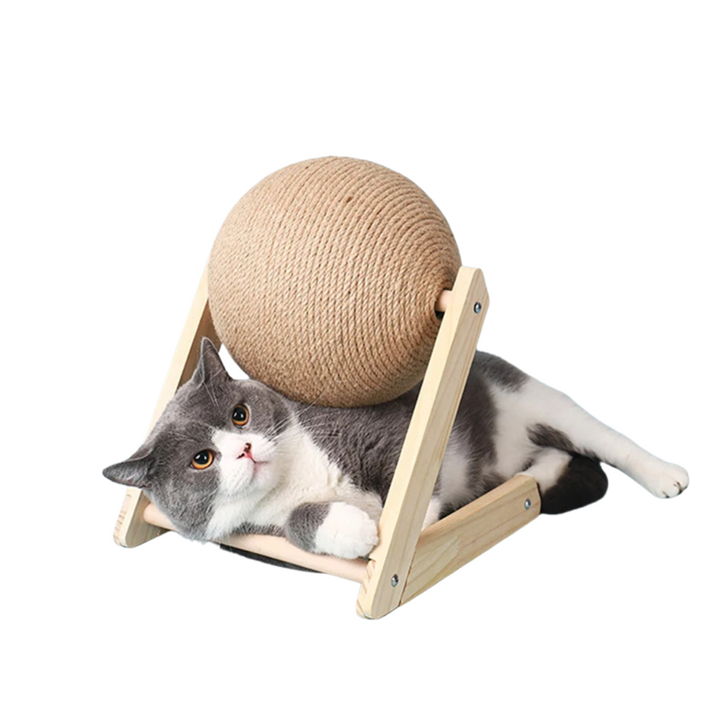 Bola Arranhadora de Sisal para Gatos com Suporte de Madeira - Conforto e Diversão em um Só Produto