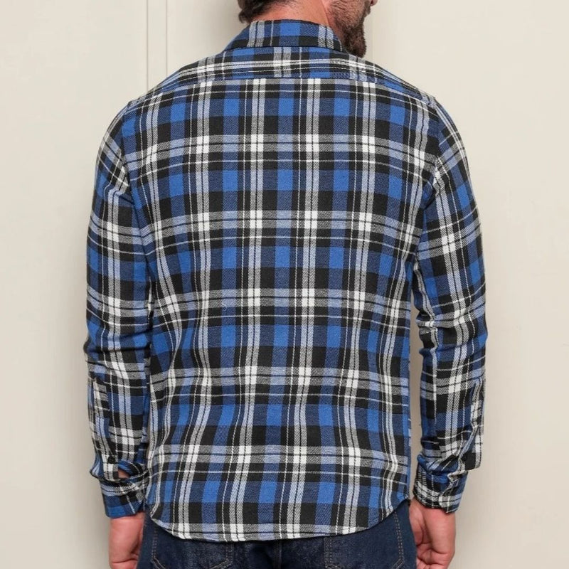 Camisa Xadrez Flanelada Masculina Manga Longa Azul