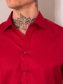 Camisa Social Masculina Vermelha Manga Longa Slim