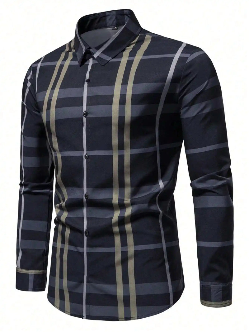 Camisa Xadrez Masculina Azul Marinho Grid
