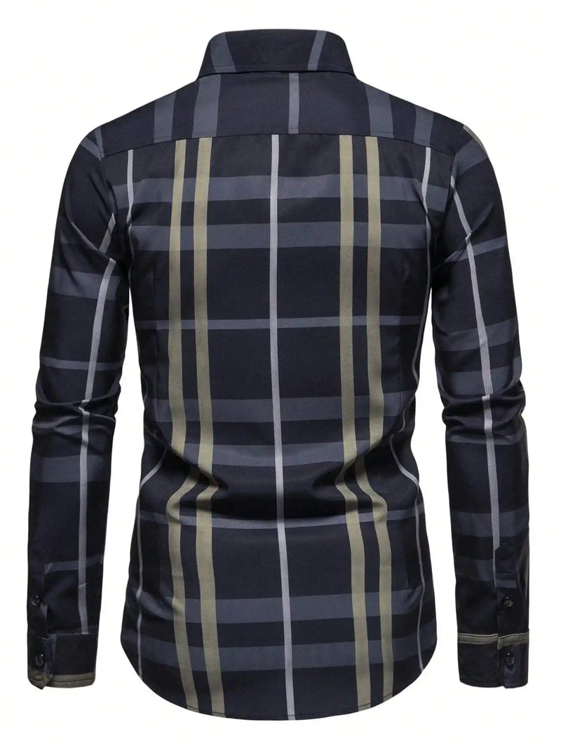 Camisa Xadrez Masculina Azul Marinho Grid