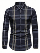 Camisa Xadrez Masculina Azul Marinho Grid