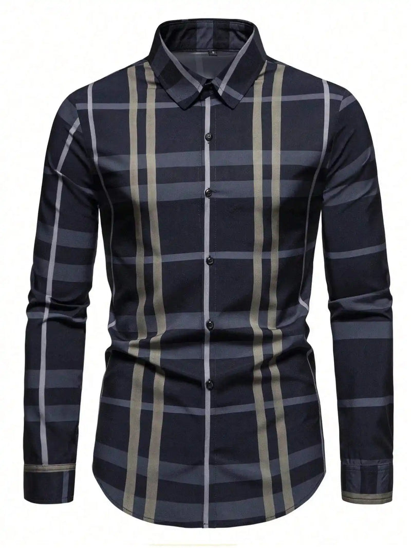 Camisa Xadrez Masculina Azul Marinho Grid
