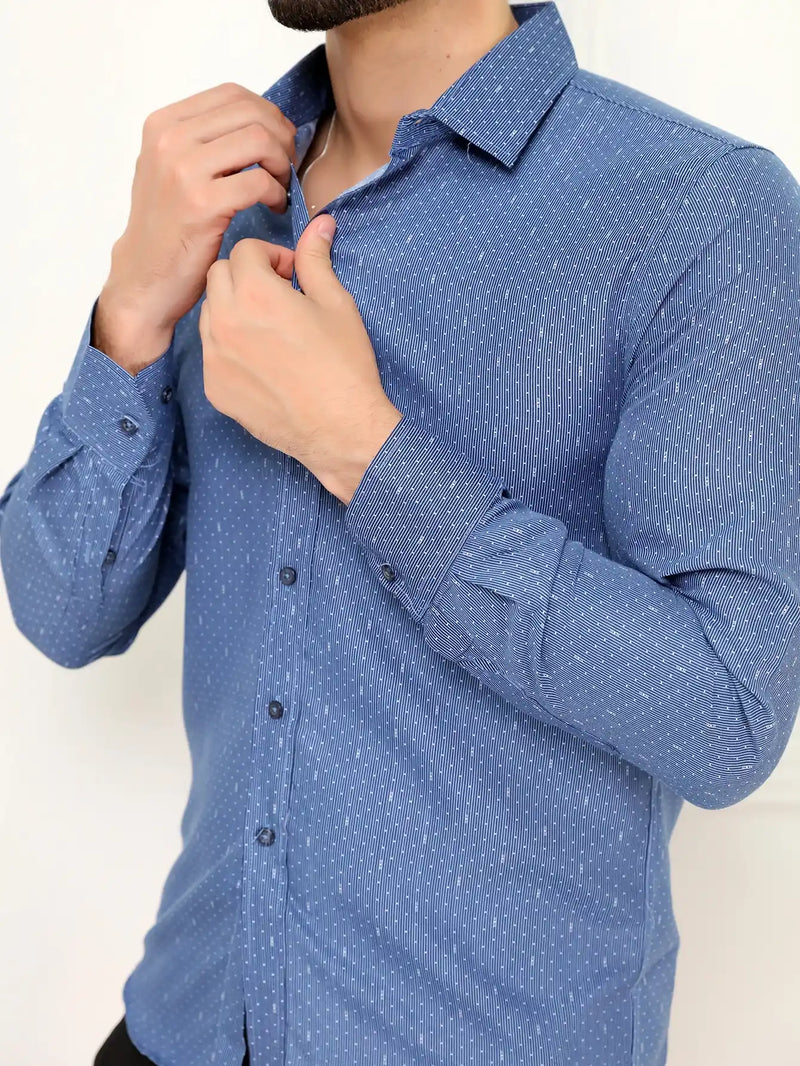 Camisa Social Masculina Manga Longa Azul Army