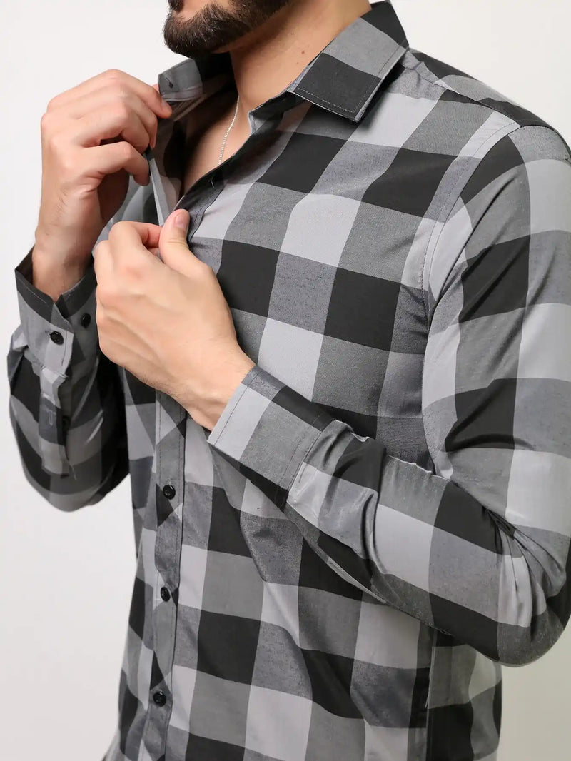 Camisa Xadrez Masculina Manga Longa Cinza