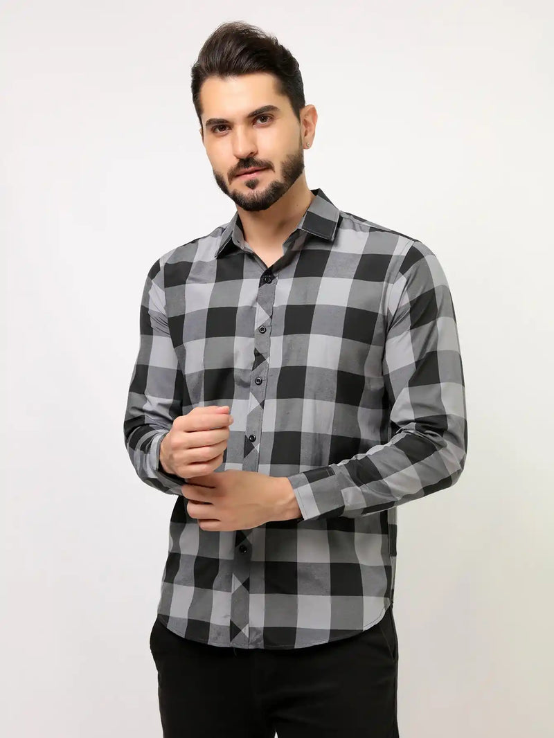 Camisa Xadrez Masculina Manga Longa Cinza