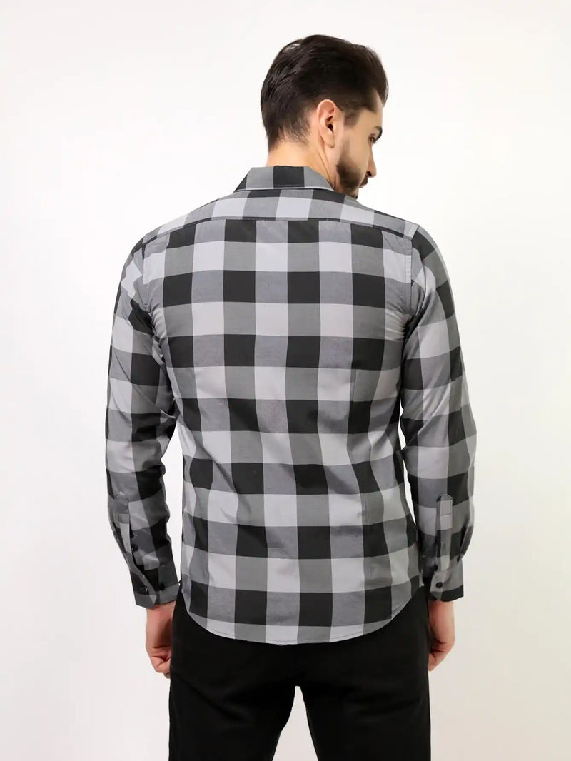 Camisa Xadrez Masculina Manga Longa Cinza