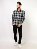 Camisa Xadrez Masculina Manga Longa Cinza