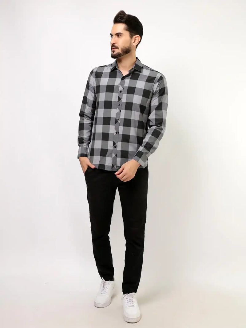 Camisa Xadrez Masculina Manga Longa Cinza