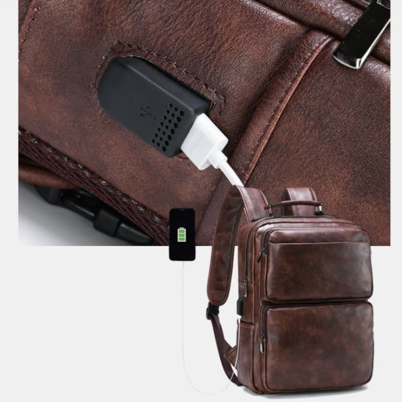 Mochila Caspian em Couro Genuíno – Estilo e Conforto para o Homem Moderno