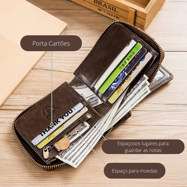 Carteira Masculina de Couro Genuíno RFID BullCaptain