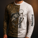 Camisa de Pesca Masculina de Manga Longa - Conforto e Secagem Rápida em Tons de Marrom e Branco