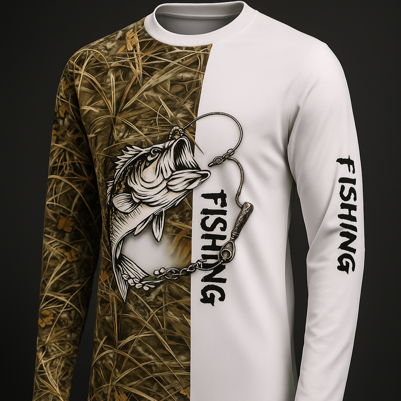 Camisa de Pesca Masculina de Manga Longa - Conforto e Secagem Rápida em Tons de Marrom e Branco