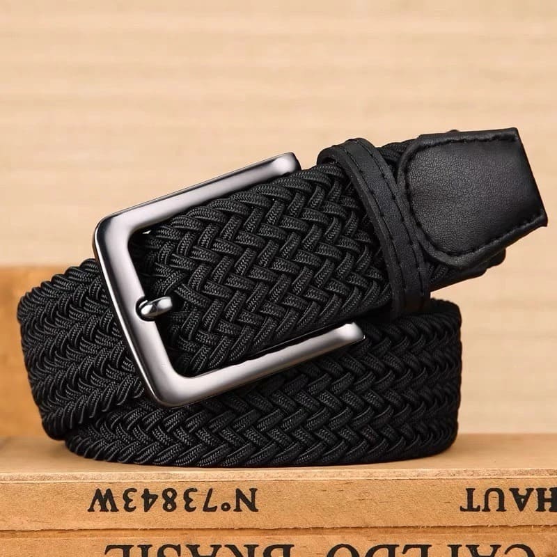 Cinto Masculino Tecido Trançado com Ponteiras Em Couro