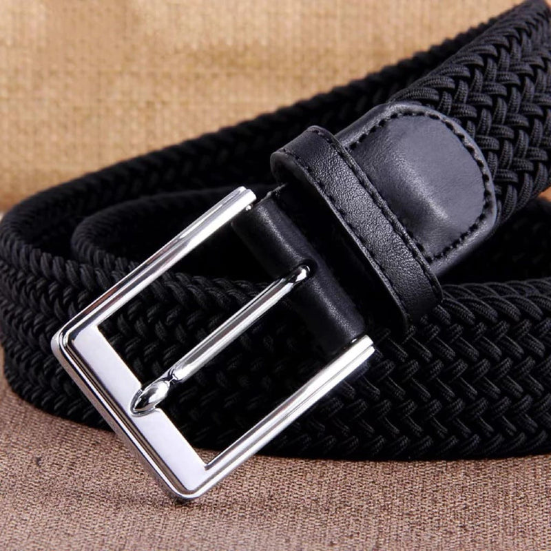 Cinto Masculino Tecido Trançado com Ponteiras Em Couro