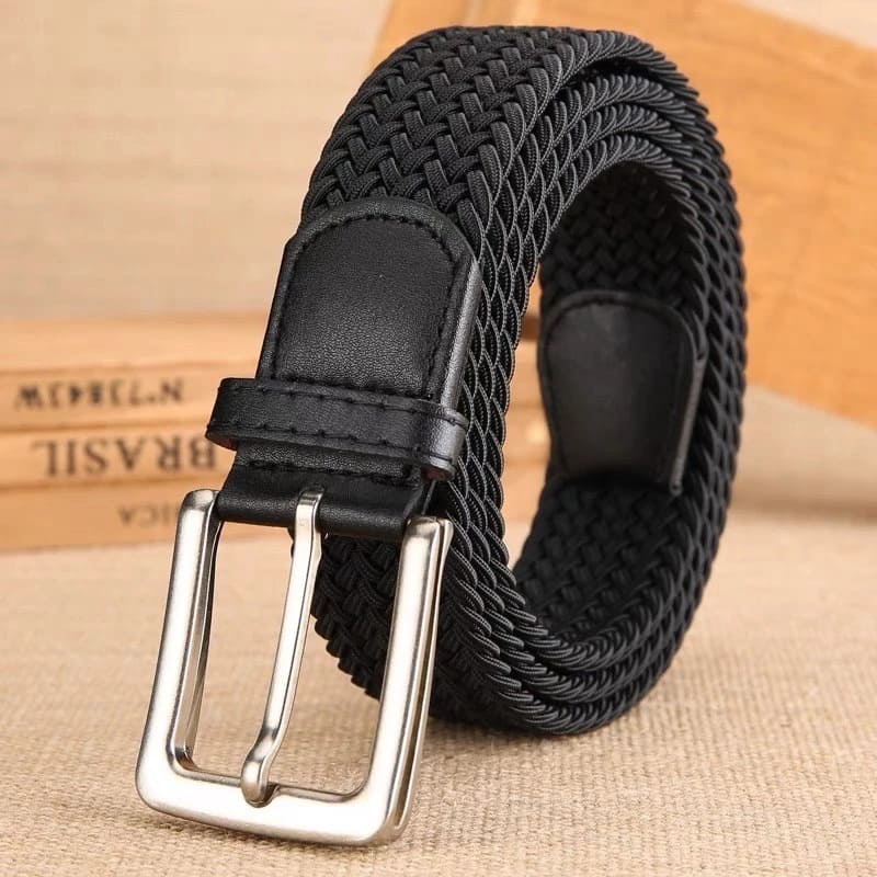 Cinto Masculino Tecido Trançado com Ponteiras Em Couro